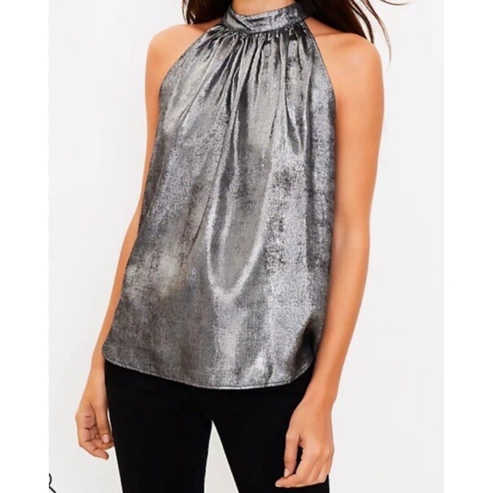 Ann Taylor Loft Women's L Sleeveless Shimmer Shirred Halter Top